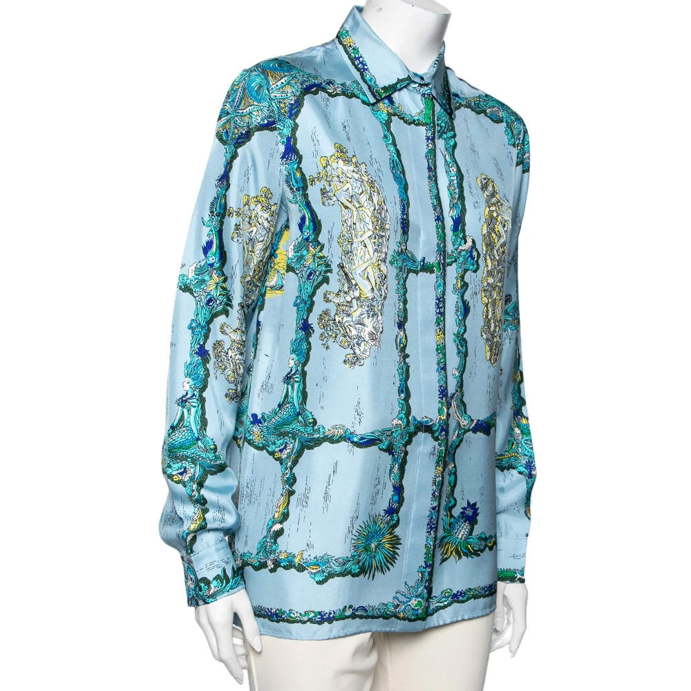 Emilio Pucci Blue Printed Silk Shirt M For Women - Image 2