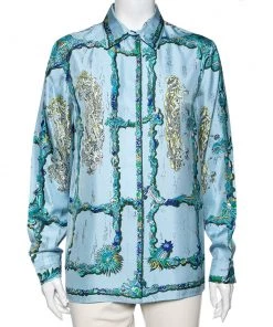 Emilio Pucci Blue Printed Silk Shirt M For Women
