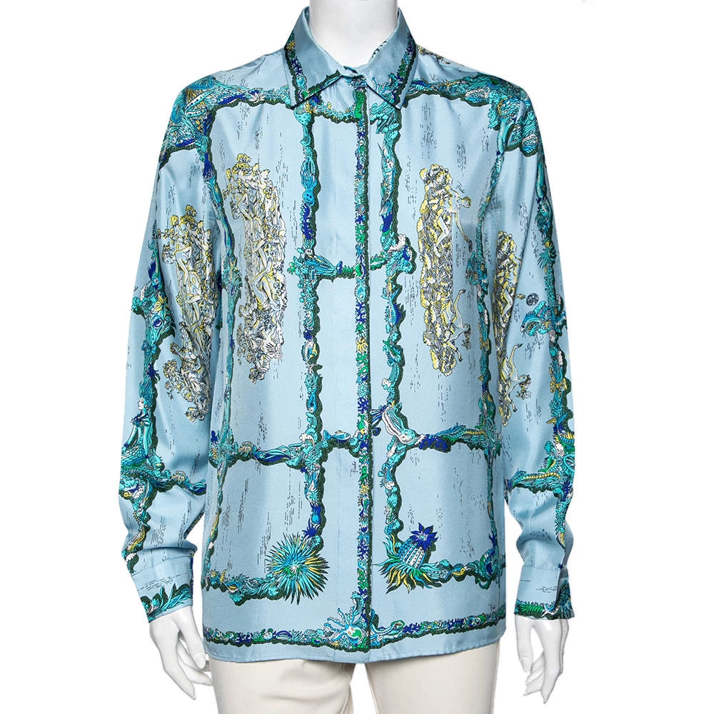 Emilio Pucci Blue Printed Silk Shirt M For Women