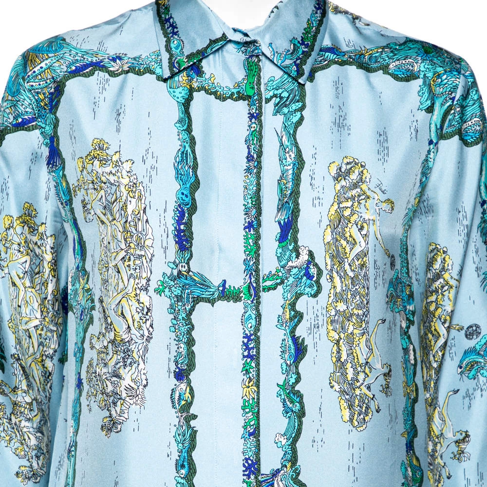 Emilio Pucci Blue Printed Silk Shirt M For Women - Image 4