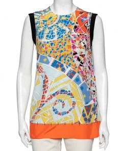 Emilio Pucci Multicolor Mosaic Print Silk Sleeveless Top M For Women