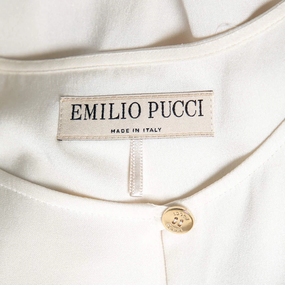 Emilio Pucci White Silk Pleated Front Sleeveless Blouse M For Women - Image 5