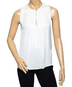 Emilio Pucci White Silk Pleated Front Sleeveless Blouse M For Women