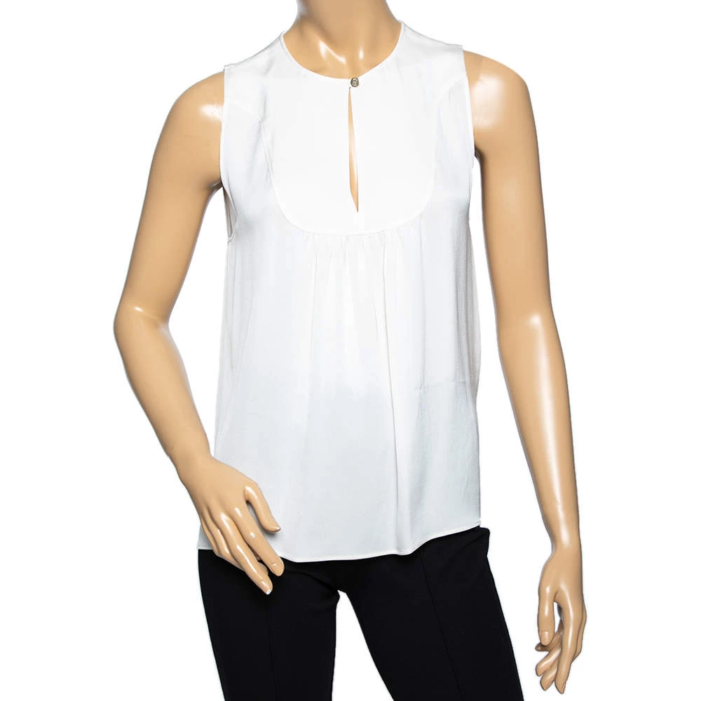 Emilio Pucci White Silk Pleated Front Sleeveless Blouse M For Women