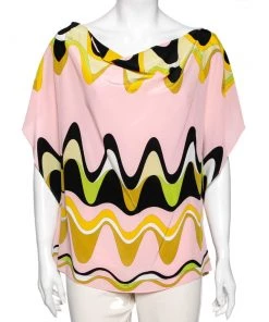 Emilio Pucci Pink Wave Printed Silk Kaftan Blouse M For Women