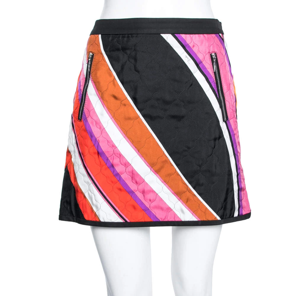 Emilio Pucci Multicolor Quilted Pattern Cotton Mini Skirt M For Women