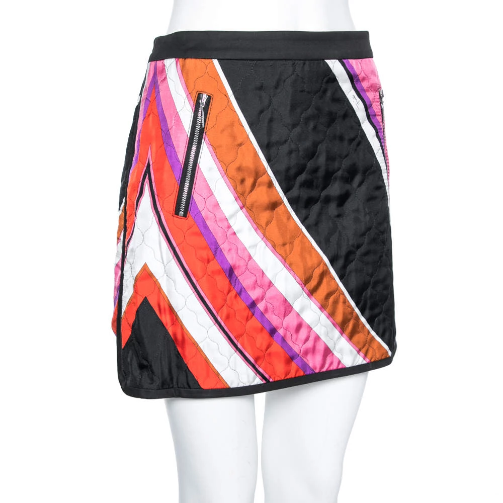 Emilio Pucci Multicolor Quilted Pattern Cotton Mini Skirt M For Women - Image 2