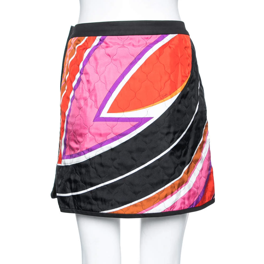 Emilio Pucci Multicolor Quilted Pattern Cotton Mini Skirt M For Women - Image 3