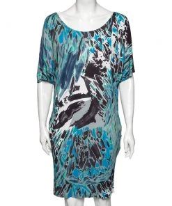 Emilio Pucci Multicolor Printed Jersey Short Sleeve Dress L For Women