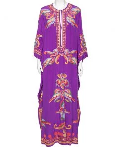 Emilio Pucci Purple Silk Embroidered Embellished Kaftan Dress S For Women