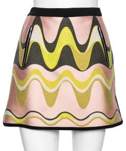 Emilio Pucci Pink & Green Wave Jacquard Short Skirt M For Women