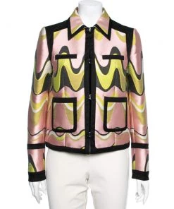 Emilio Pucci Pink & Green Wave Jacquard Blazer M For Women