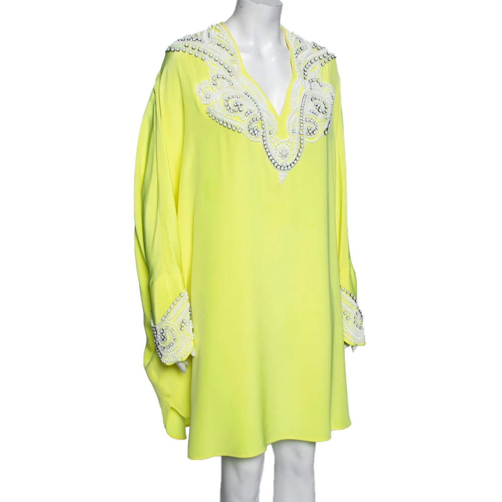Emilio Pucci Yellow Silk Bead Embellished Kaftan Dress M For Women - Image 2