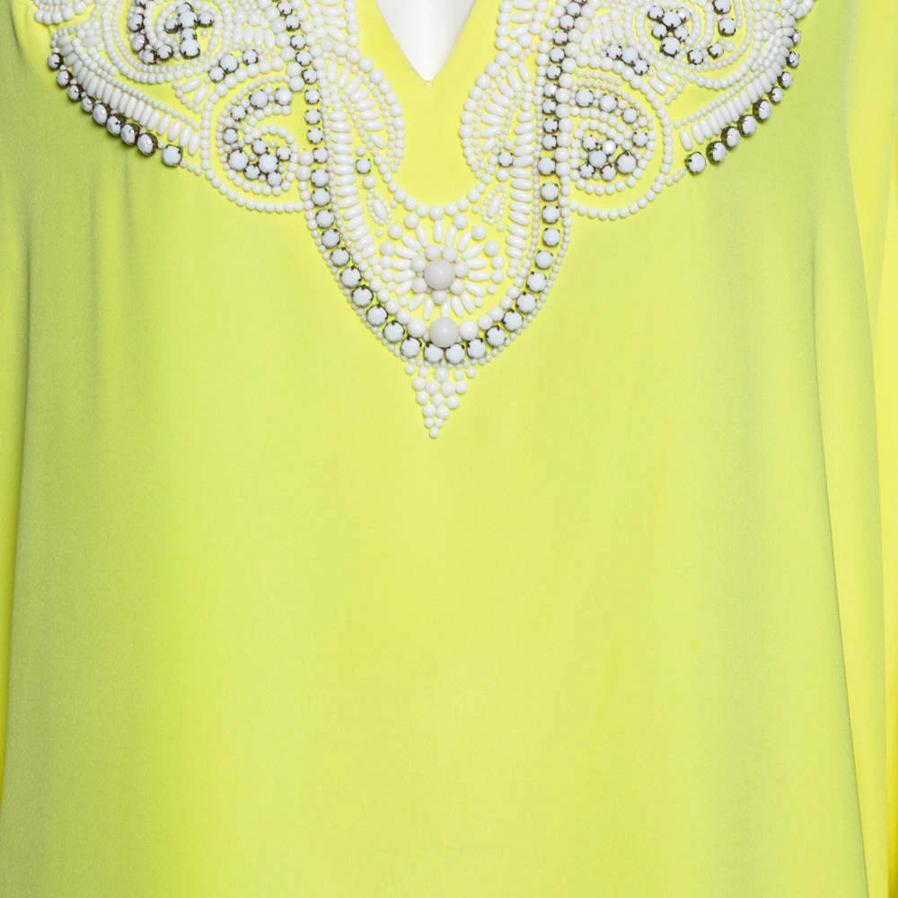 Emilio Pucci Yellow Silk Bead Embellished Kaftan Dress M For Women - Image 4