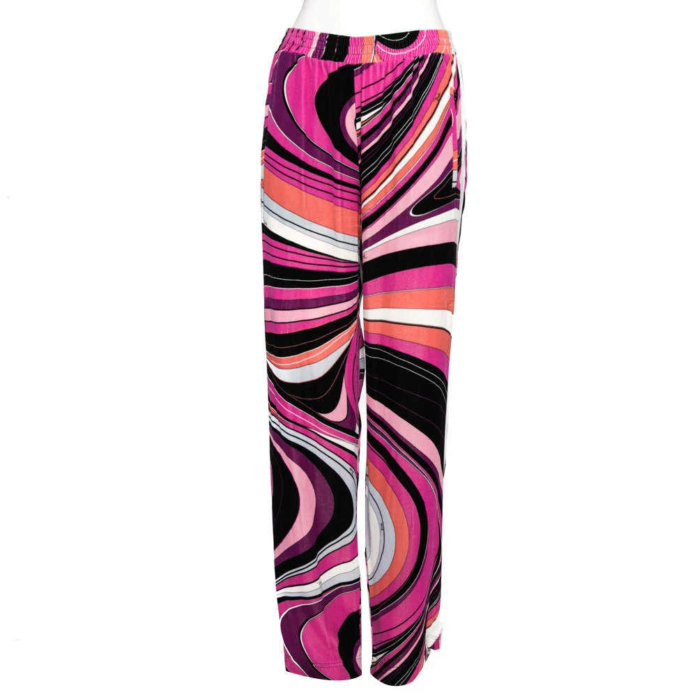 Emilio Pucci Pink Printed Velour Sweatpants M For Women