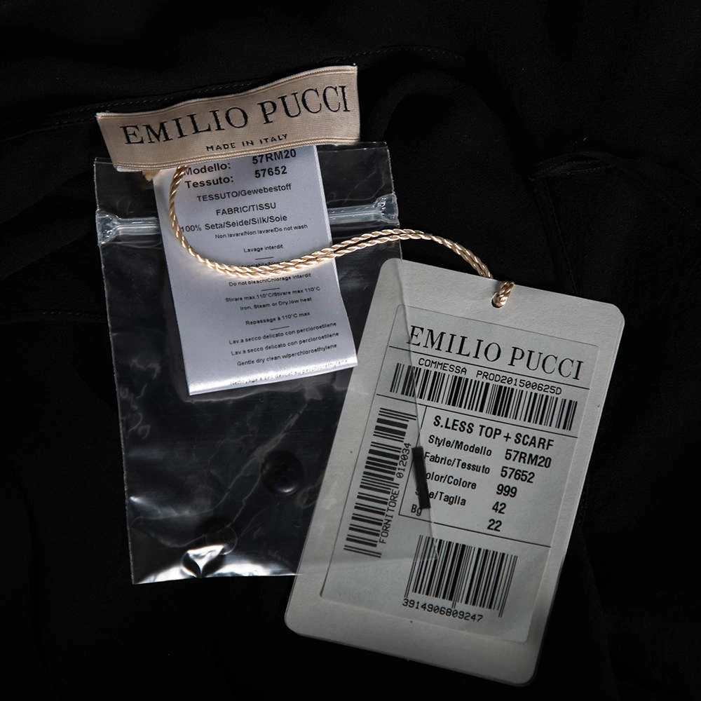 Emilio Pucci Black Silk Ruffled Sheer Top M For Women - Image 5