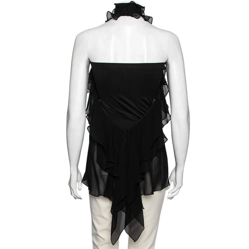 Emilio Pucci Black Silk Ruffled Sheer Top M For Women - Image 3