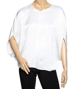 Emilio Pucci White Sateen Tie Back Detail Kaftan Top S For Women