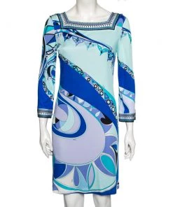 Emilio Pucci Blue Printed Jersey Midi Dress M For Women