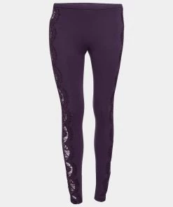Emilio Pucci Purple Knit & Lace Inset Leggings S For Women