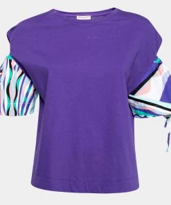Emilio Pucci Purple Cotton Cut-Out Sleeve Detail T-Shirt S For Women
