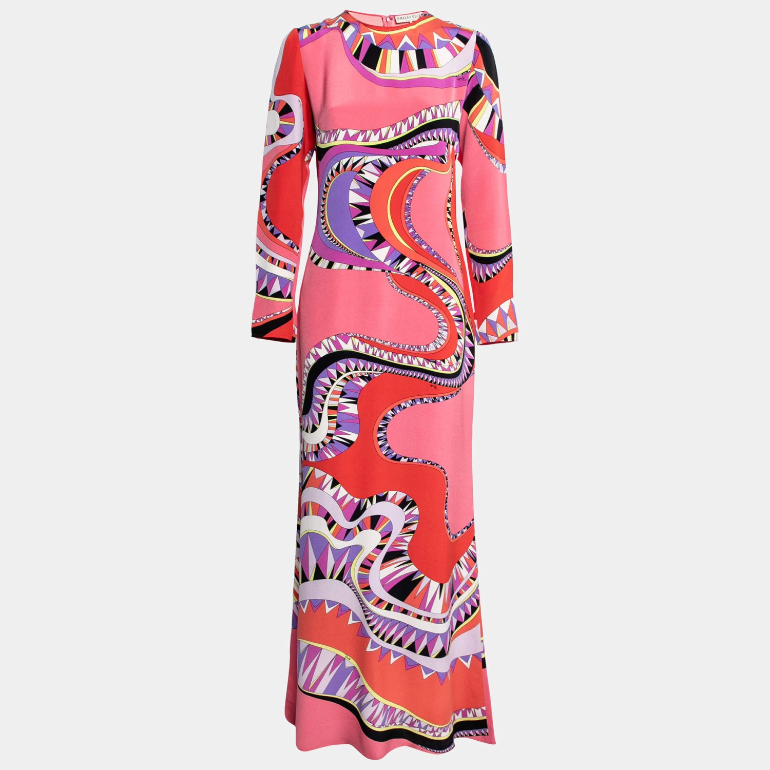 Emilio Pucci Multicolor Printed Silk Long Sleeve Maxi Dress M For Women