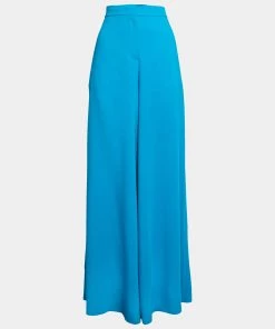 Emilio Pucci Blue Crepe High Waisted Palazzo Trousers M For Women