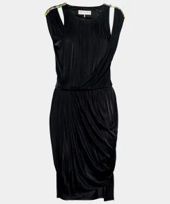 Emilio Pucci Black Jersey Bead Embellished Draped Sleeveless Dress S For Women