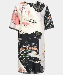 Emilio Pucci Multicolor Printed Silk Lace Trimmed Dress M For Women