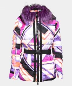 Emilio Pucci Multicolor Printed Synthetic And Fur Trimmed Belted Padded Jacket M For Women