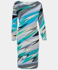 Emilio Pucci Multicolor Printed Jersey Shift Dress L For Women