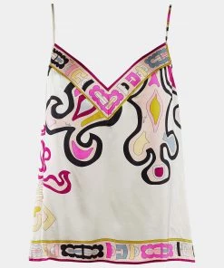Emilio Pucci Cream Printed Silk Sleeveless Top L For Women