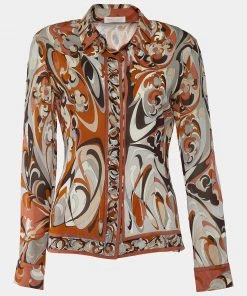 Emilio Pucci Multicolor Sheer Silk Button Front Top M For Women