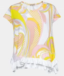 Emilio Pucci Multicolor Printed Cotton Ruffled Hem Detail Blouse S For Women