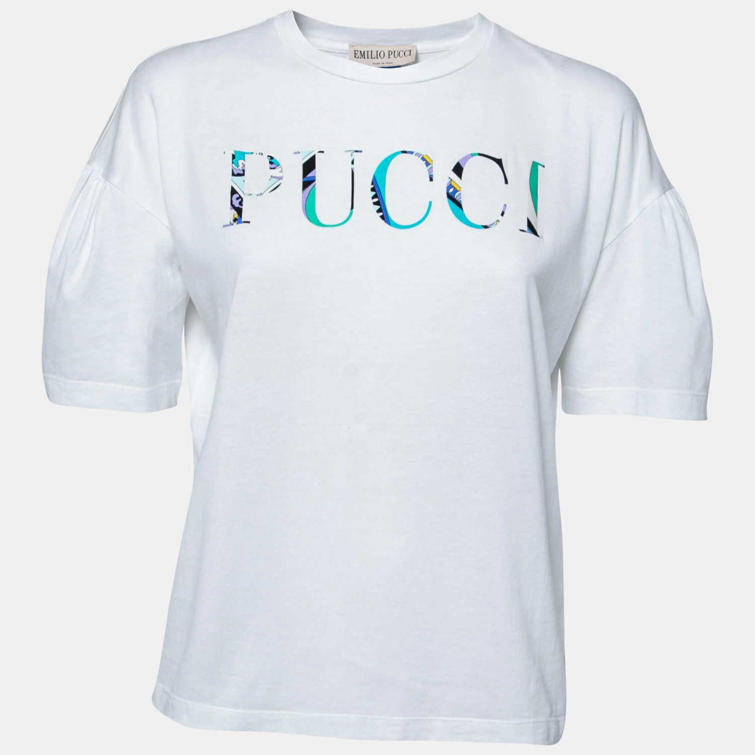 Emilio Pucci White Logo Printed Cotton Short Sleeve T-Shirt S For Women