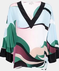 Emilio Pucci Multicolor Printed V-Neck Blouse M For Women