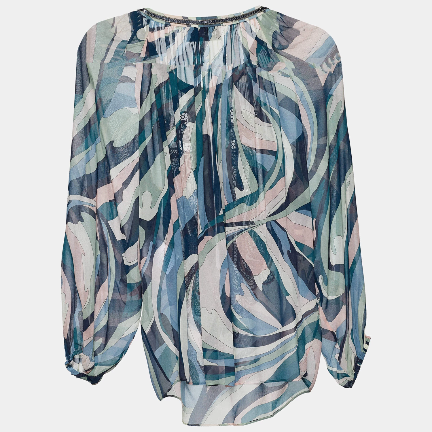 Emilio Pucci Multicolor Printed Silk Embellished Blouse S For Women - Image 2