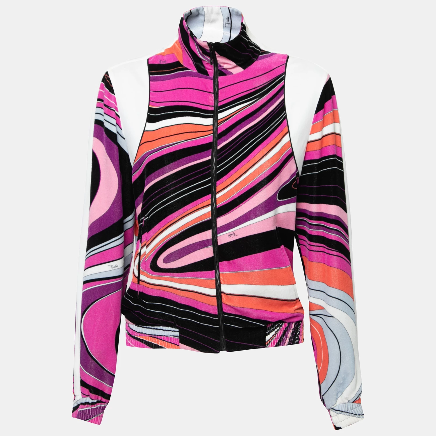 Emilio Pucci Multicolor Print Cotton Velour Zip Front Jacket M For Women