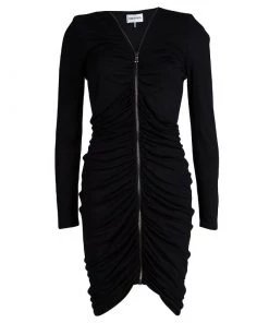Emilio Pucci Black Knit Ruched Zip Front Dress M For Women