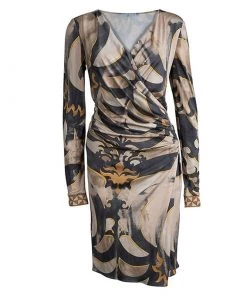 Emilio Pucci Multicolor Printed Silk Knit Long Sleeve Draped Dress M For Women