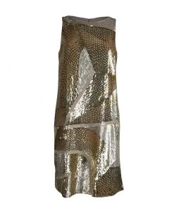 Emilio Pucci Gold Sequin Embellished Sleeveless Dress S For Women