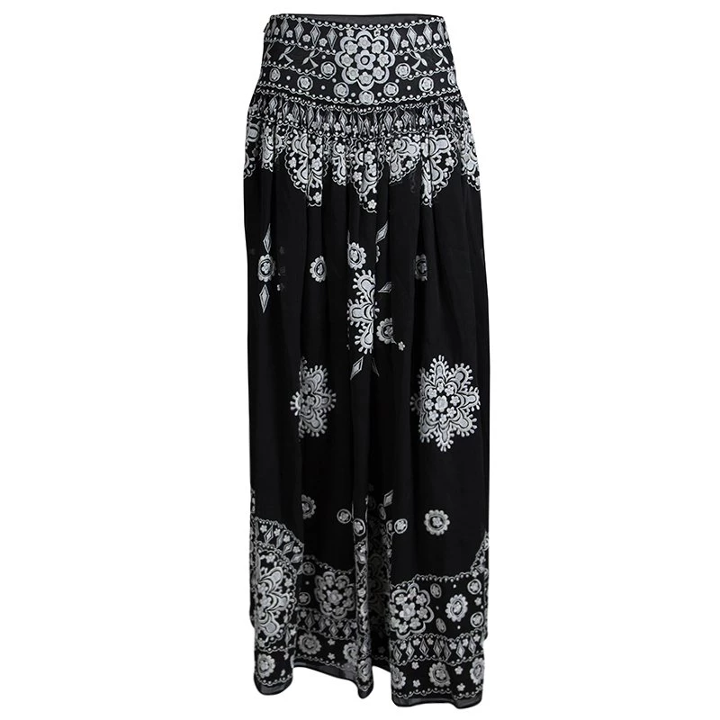 Emilio Pucci Black Embroidered Silk Gathered Maxi Skirt S For Women