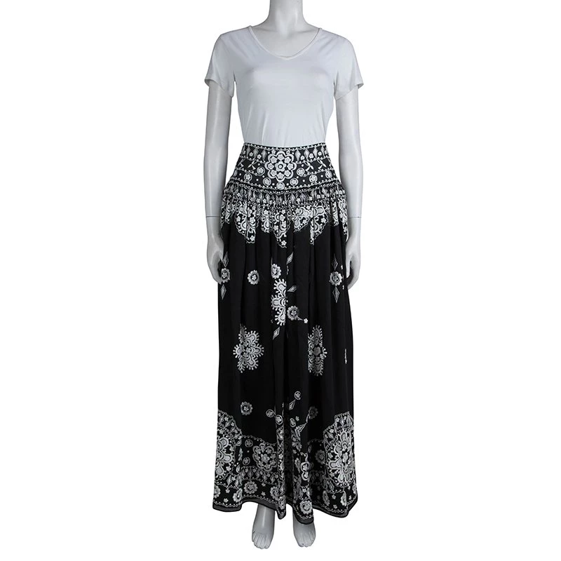 Emilio Pucci Black Embroidered Silk Gathered Maxi Skirt S For Women - Image 2