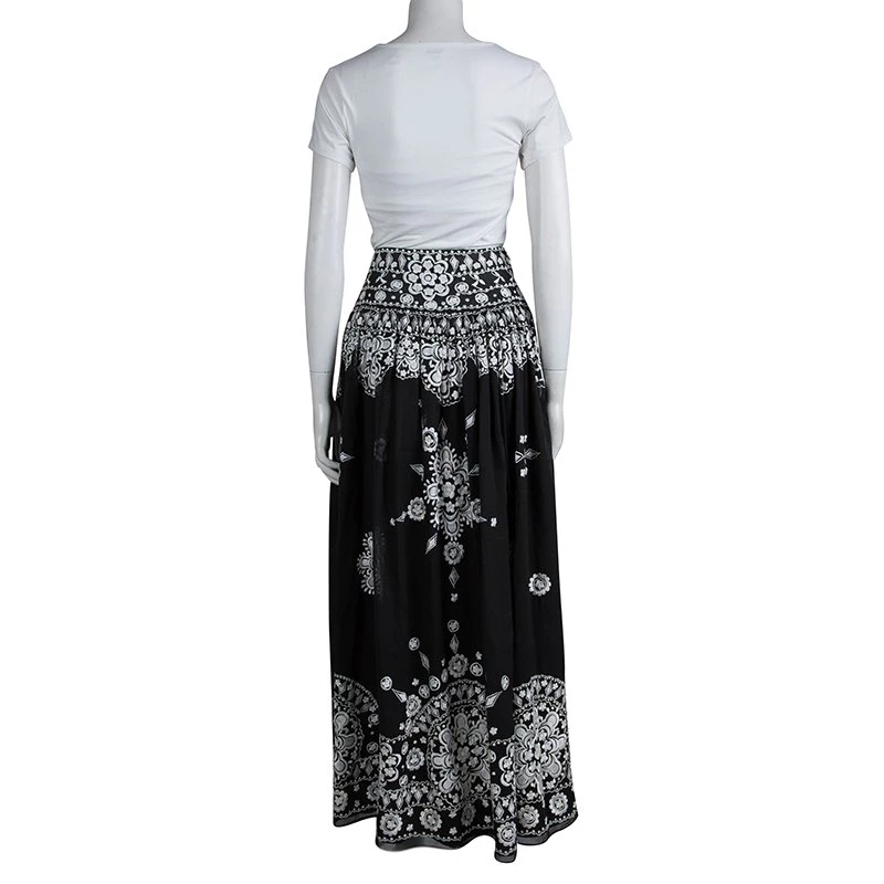 Emilio Pucci Black Embroidered Silk Gathered Maxi Skirt S For Women - Image 3