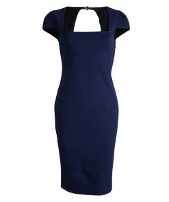 Emilio Pucci Navy Blue Cap Sleeve Fitted Dress S For Women