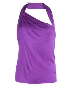 Emilio Pucci Purple Silk Backless Draped Top M For Women