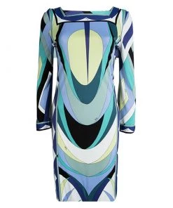 Emilio Pucci Multicolor Printed Knit Shift Dress M For Women