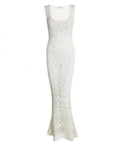 Emilio Pucci Cream Perforated Chunky Knit Sleeveless Maxi Dress M For Women