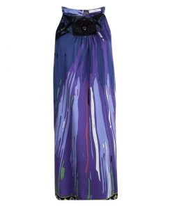 Emilio Pucci Purple Printed Silk Embellished Sleeveless Dress M For Women