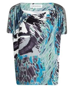 Emilio Pucci Multicolor Printed Silk Embellished Short Sleeve Top M For Women